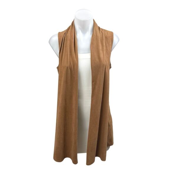 AB Studio Women's Brown Faux Suede Sleeveless Open Front Cardigan Vest Top Sz S - Picture 1 of 3